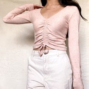 forever21 pale pink ruched long sleeve top